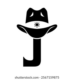 Vector illustration initial J with hat cowboy, Design element for logo, emblem, t shirt.