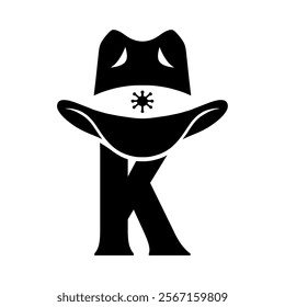 Vector illustration initial K with hat cowboy, Design element for logo, emblem, t shirt.