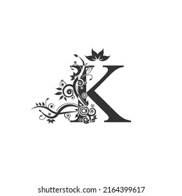 Ilustración vectorial de la letra inicial K, logotipo de monograma de adorno adorno floreciente de belleza de lujo