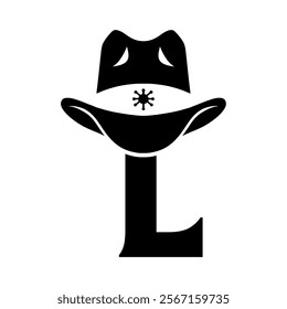 Vector illustration initial L with hat cowboy, Design element for logo, emblem, t shirt.