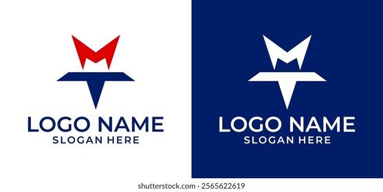 Vector illustration of the initial letter mt logo star in blue and red color.