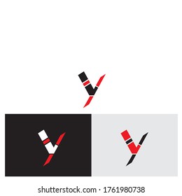 vector illustration Initial Letter y Linked Circle Lowercase Logo Black red on flat style,  isolated on white black grey background, Modern abstract design for business and consulting company.