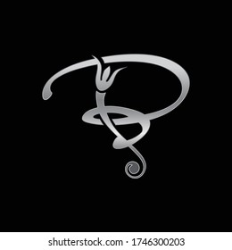 A vector Illustration of Initial Logo a cursive letter B in silver color with white background