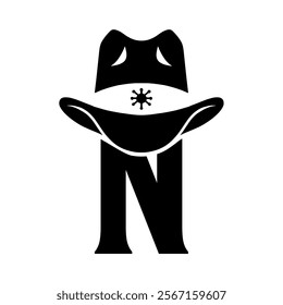 Vector illustration initial N with hat cowboy, Design element for logo, emblem, t shirt.