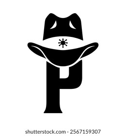 Vector illustration initial P with hat cowboy, Design element for logo, emblem, t shirt.