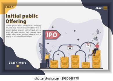 Vector illustration Initial Public Offering Landing Page Template. Investing strategy. The idea of money increase and finance growth