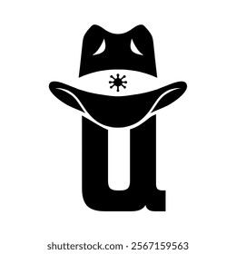 Vector illustration initial Q with hat cowboy, Design element for logo, emblem, t shirt.