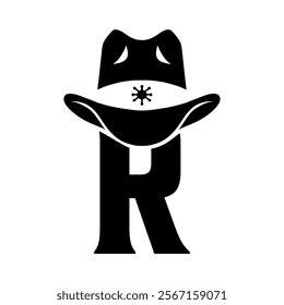 Vector illustration initial R with hat cowboy, Design element for logo, emblem, t shirt.