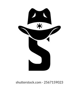 Vector illustration initial S with hat cowboy, Design element for logo, emblem, t shirt.