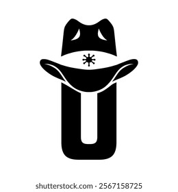 Vector illustration initial U with hat cowboy, Design element for logo, emblem, t shirt.