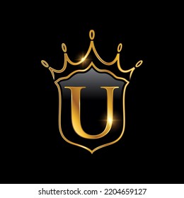 A vector Illustration of Initial U monogram alphabet with a crown and shield	