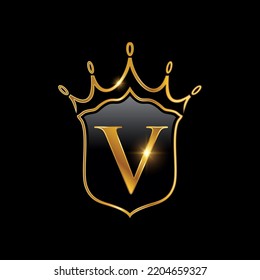 A vector Illustration of Initial V monogram alphabet with a crown and shield