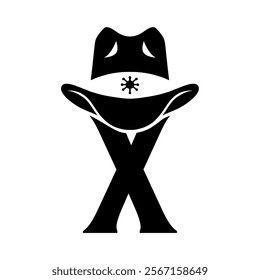 Vector illustration initial X with hat cowboy, Design element for logo, emblem, t shirt.