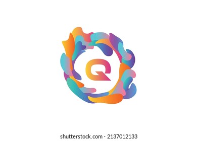 vector illustration of initials logo letter Q with circular fluid frame and gradient color