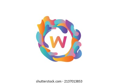 vector illustration of initials logo letter W with circular fluid frame and gradient color