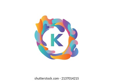vector illustration of initials logo letter K with circular fluid frame and gradient color