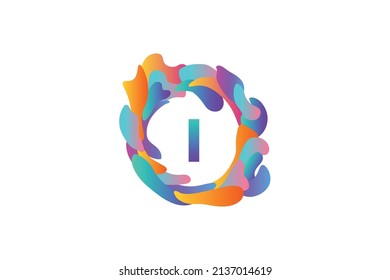 vector illustration of initials logo letter I with circular fluid frame and gradient color