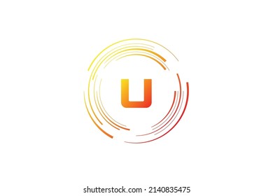 vector illustration of initials logo letter U with circle lines frame