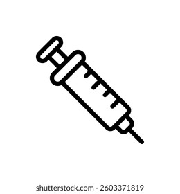 A vector illustration of an injection syringe in an outlined style, isolated on a white background. Ideal for healthcare, vaccinations, medical treatments, hospitals, and pharmacies