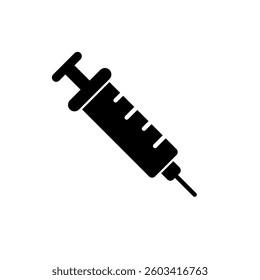 A vector illustration of an injection syringe in a solid style, isolated on a white background. Ideal for healthcare, vaccinations, medical treatments, hospitals, and pharmacies.