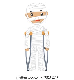 Vector Illustration of Injured Patient with Bandages