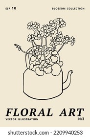 Vektorgrafik - farbige Blumenplakate mit Geranenblumen in Vase. Kunst für Drucke, Tapete, Banner, Hintergrund