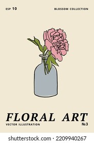 Vector illustration - ink floral posters with peony flowers in vase. Art for for prints, wall art, banner, background