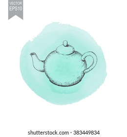 Vector illustration of ink hand drawn teapotson 