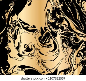 Vector illustration of ink marbling texture. Trendy gold background for design, party, invitation, web, banner, birthday, wedding, business card. Hand drawn suminagashi art.