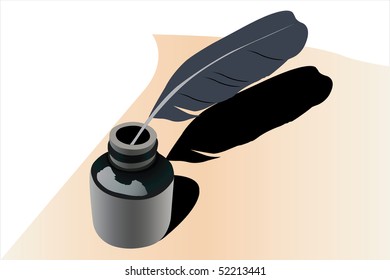 Vector illustration of ink pen into an phial under the white background
