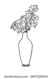 Vector illustration - ink sketch with coreopsis flowers inside vase. Art for for prints, wall art, banner, background