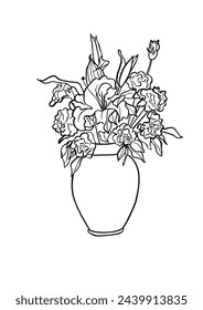 Vector illustration - ink sketch with lily flowers with vase . Art for for prints, wall art, banner, background