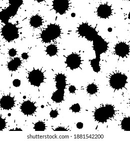Vector illustration Ink splatter print seamless background pattern. Black and white
