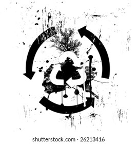 Vector illustration of an ink splatter recycle symbol design element.