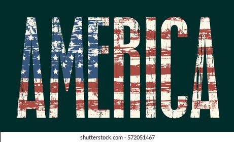 Vector illustration Inscription America and American flag