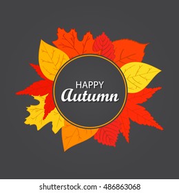 Vector an illustration with an inscription happy autumn and  hands the drawn  with leaves.Design element for a banner, leaflets, the website, the label.