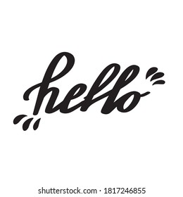 Vector illustration of the inscription "Hello" black text with splashes, isolated on a white background