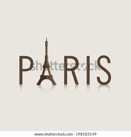 vector illustration inscription Paris with the Eiffel Tower with abstract reflection