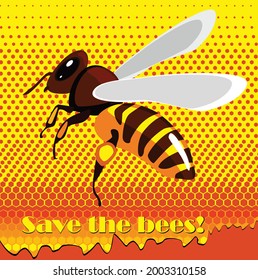 Ilustración vectorial con la inscripción "Salven las abejas"!