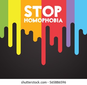 Vector An Illustration With The Inscription Stop Homophobia.card For The International Day Against Homophobia. Rainbow LGBT Flag.Gay Pride Parades.Discrimination Of Minorities