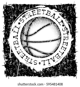 Vector illustration inscription streetball with basketball ball for t-shirt design