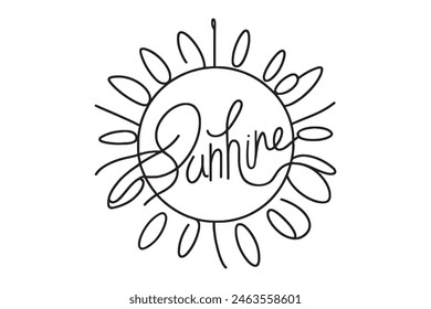 Vektorillustration. Die Inschrift Sunshine . Idea für Website Design, T-Shirts, Postkarten.