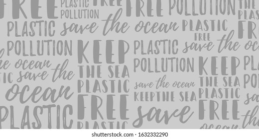 Vector illustration with inscriptions keep the sea. Support company to cleanse ocean from plastic. Illustration on gray background. World environmental problem. Beautiful banner design.