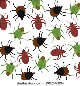 Ilustración de vectores de insectos de cuchicheo, ácaro y patrón de pulgas