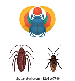 Vector illustration of insect and beetle symbol. Set of insect and halloween vector icon for stock.