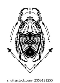 Ilustración vectorial con escarabajo de insectos. Aceite de tatuaje