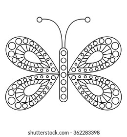Vector illustration of insect, black and white butterfly, isolated on the white background