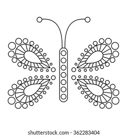 Vector illustration of insect, black and white butterfly, isolated on the white background