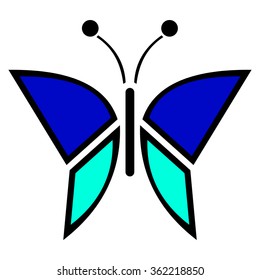 Vector illustration of insect, blue icon of butterfly, isolated on the white background