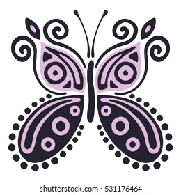 Vector illustration of insect. Butterfly isolated on the white background. Hand drawn decorative vector logo, icon, sign. Graphic vector illustration. 